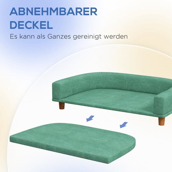 Hundesofa Komfortabel Kjæledyrsofa Med Pute, Ideell For Store Hunder, Forhøyet Design, Treben, Grønn, 98X67X25Cm