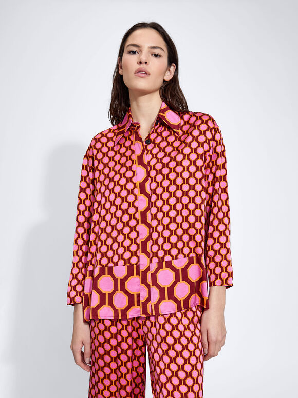 Camisa de cetim estampada - Rosa