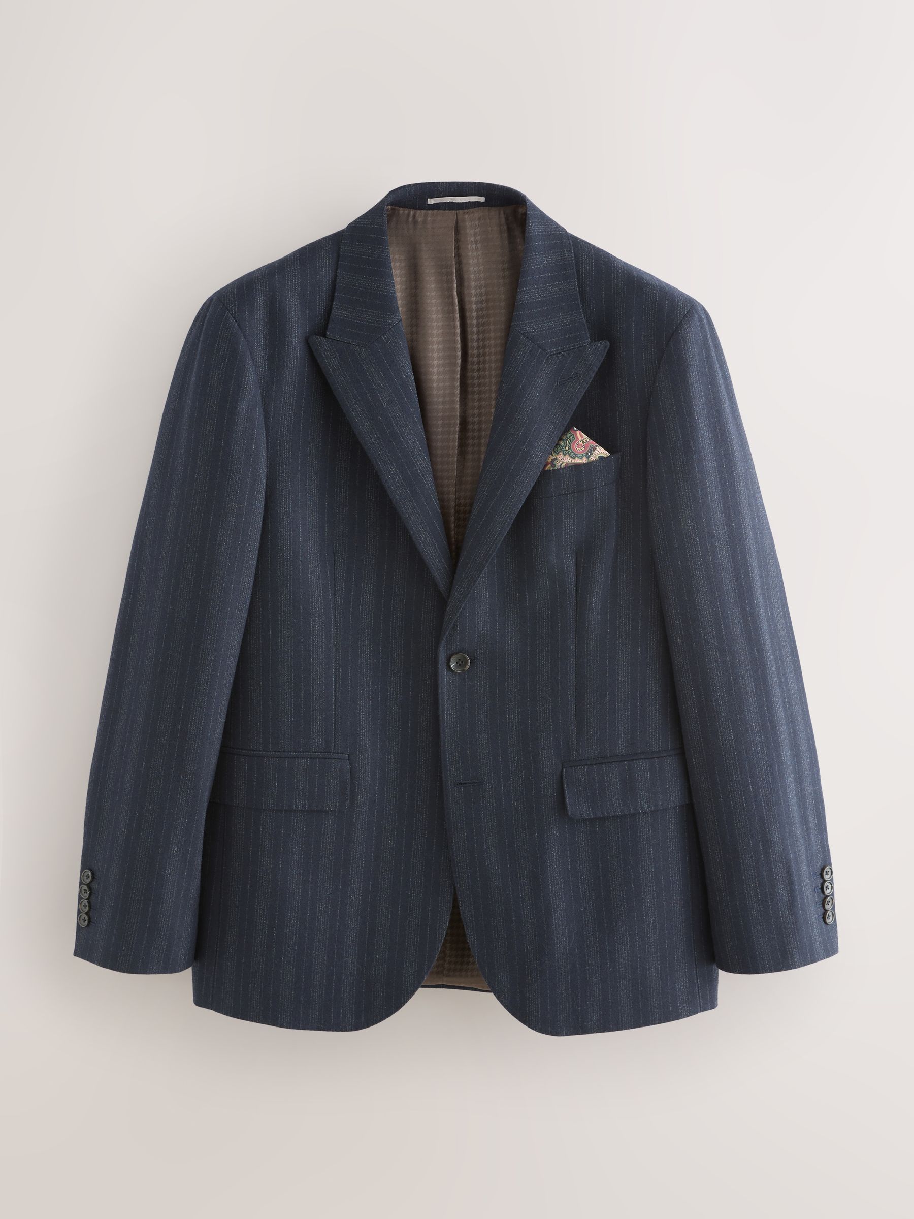 Donkerblauw - Tailored Fit Striped Wool Blend Suit Jacket