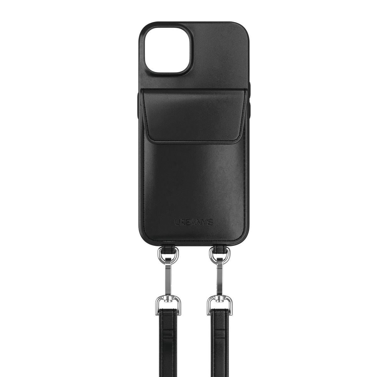 (150cm) iPhone 13 Pro Necklace Leder Hülle mit Kartenfach   abnehmbare Handykette  (PNP-NO-I13P) - Night Owl Black (Schwarz)