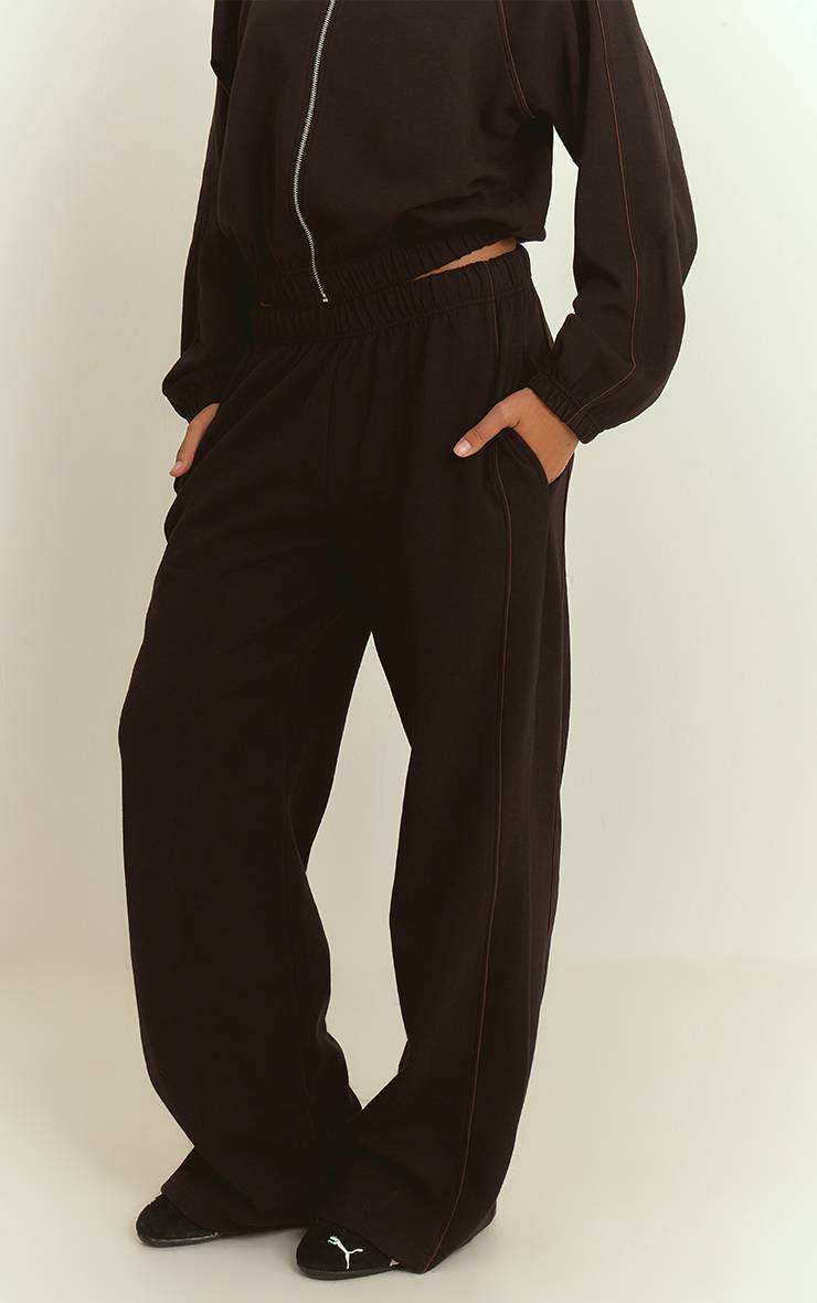 Noir Jogging Interlock À Jambes Larges Avec Passepoil Contrasté