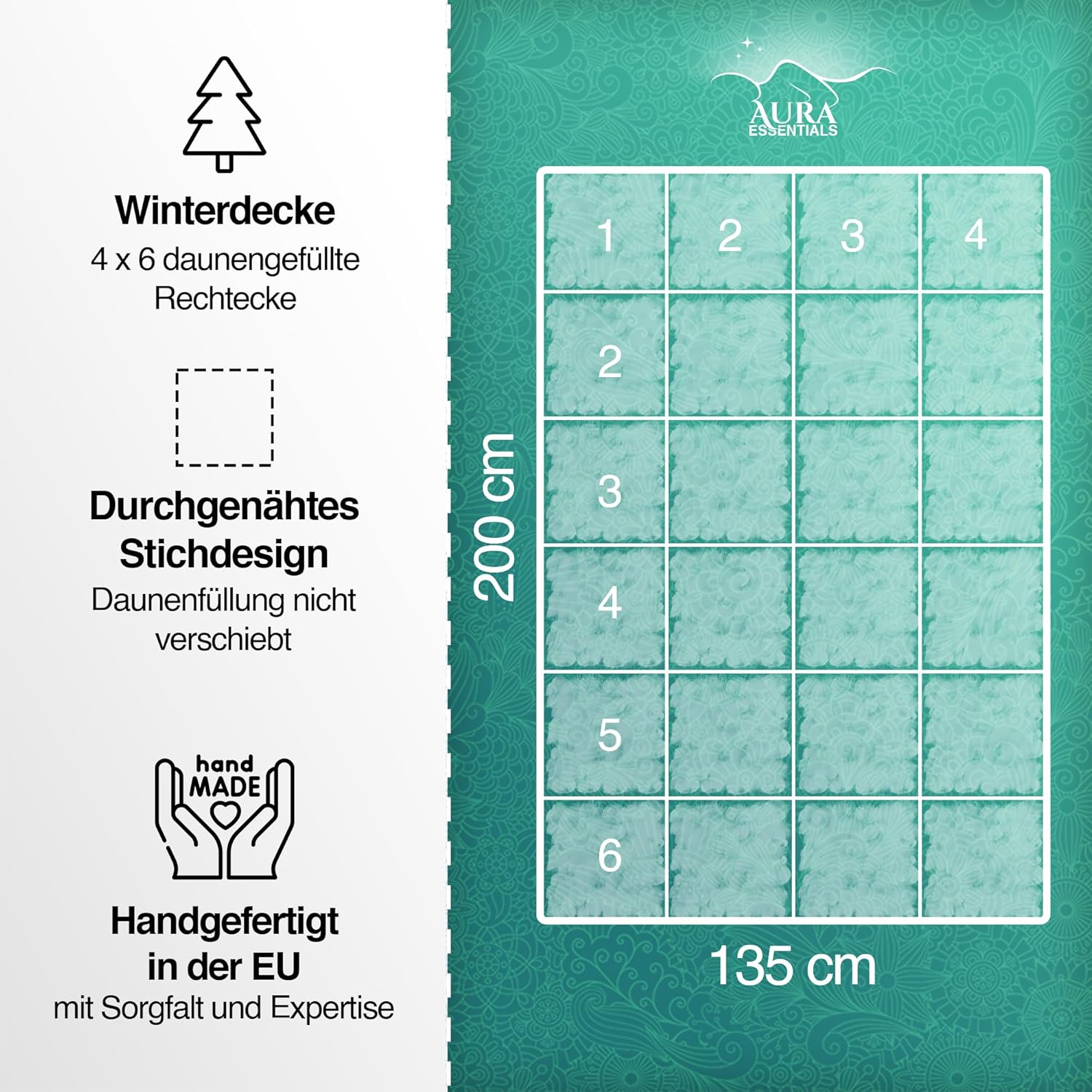 Aura® Daunendecke 135 x 200 cm Warm Winterdecke | Premium ungarische Daunen Klasse I | Oeko-TEX 100 allergikergeeignet | pflegeleicht 100% Baumwolle | Aura® Essentials Bettdecke für Winter