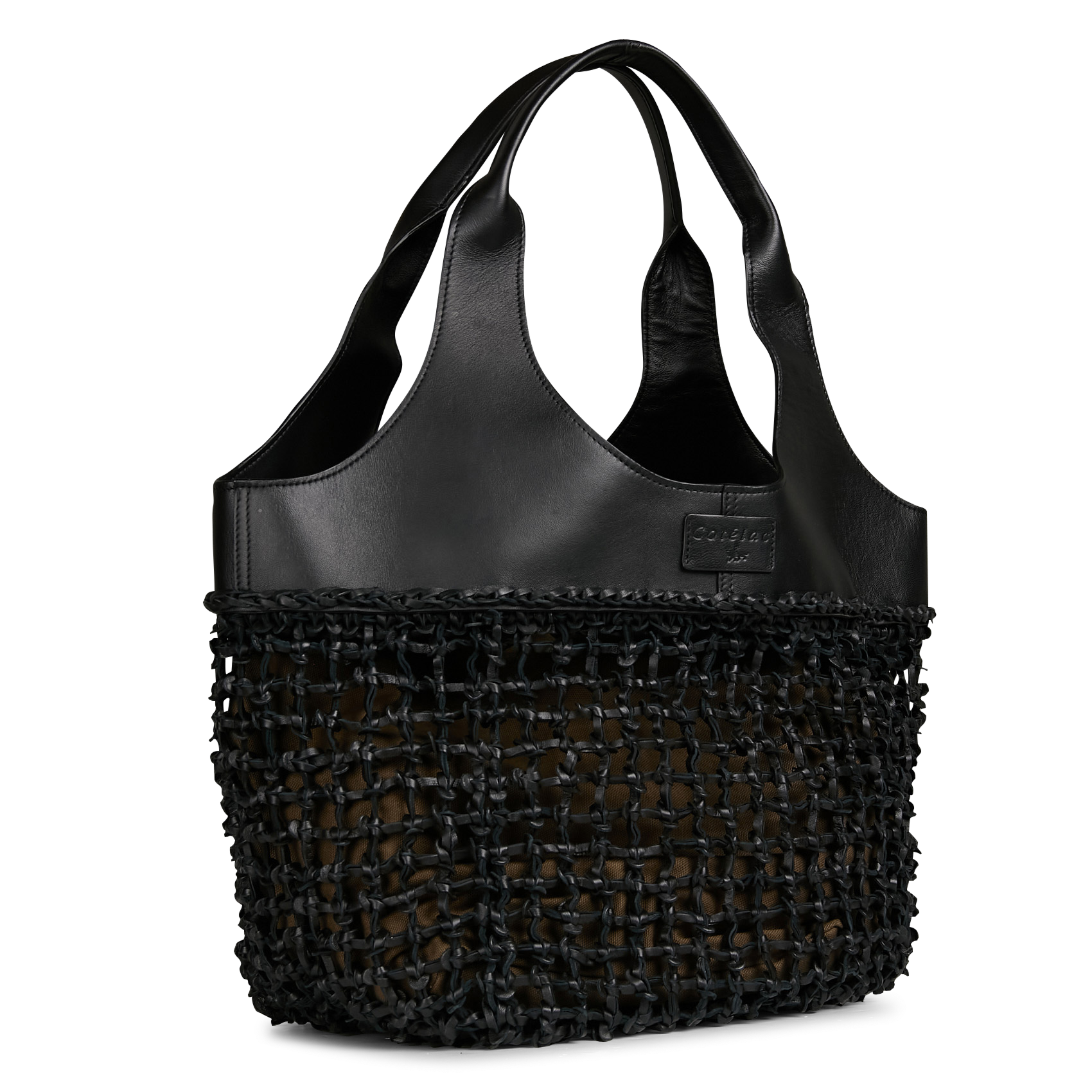 Sac cabas maxi en cuir tressé effet filet | Noir