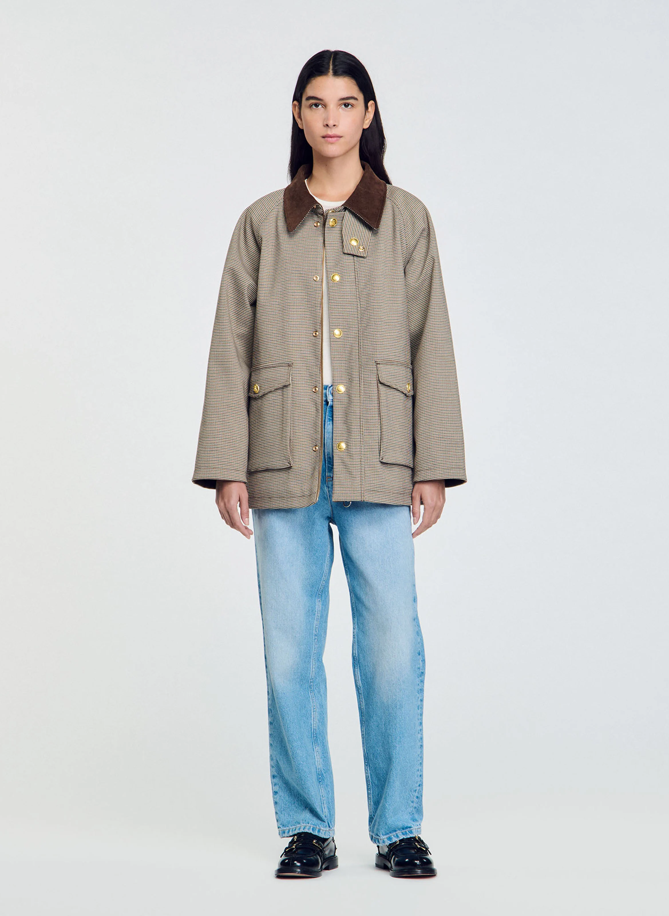 Veste col chemise à carreaux | Marron