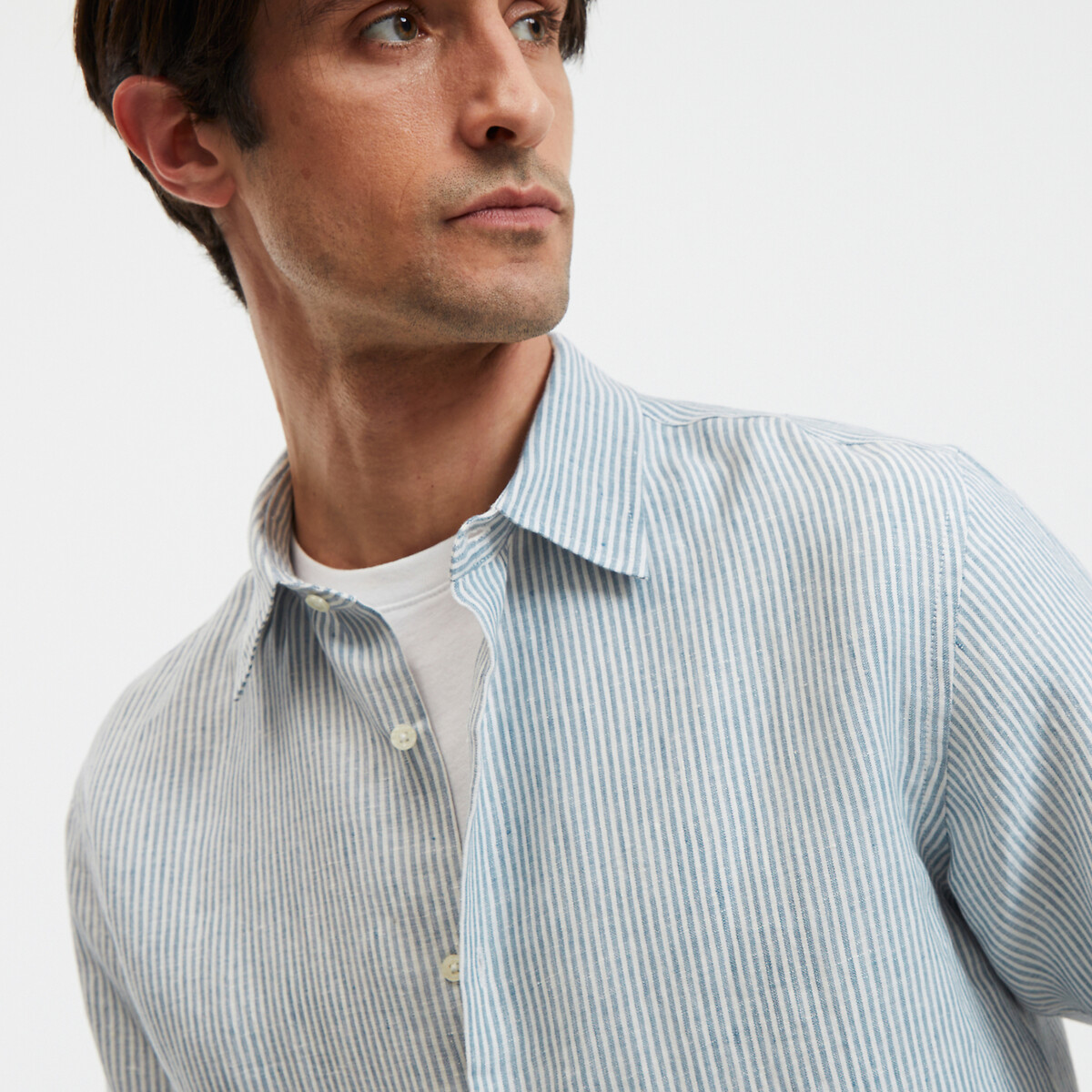 COLEÇÃO LA REDOUTE<br>Camisa reta de linho listrada com mangas compridas