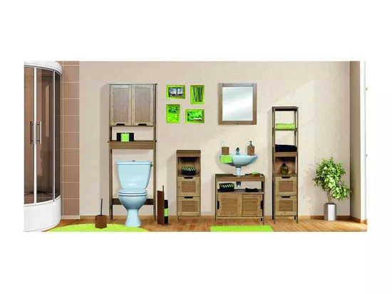 Meuble dessus de Toilettes WC 2 Portes 1 Etagère et 1 Tablette H 173 cm - Bambou