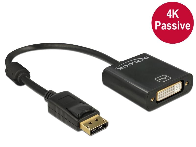 Delock Adapter Displayport - DVI passiv, 4K, schwarz Adapter Displayport zu DVI