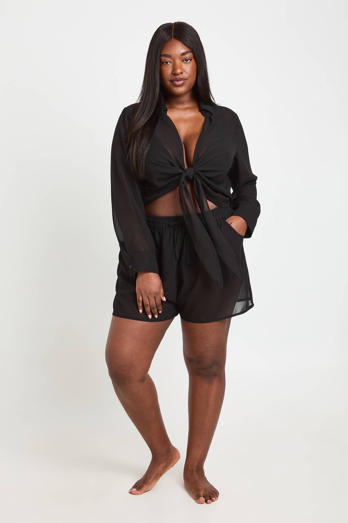 boohoo Short De Plage En Mousseline Grande Taille