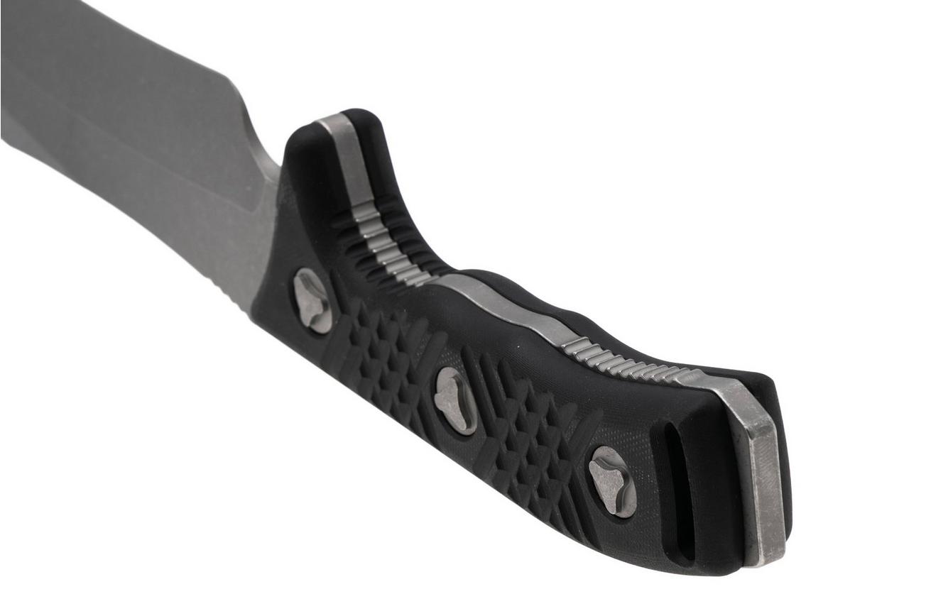 Microtech Arbiter 104-10AP, Apocalyptic Stonewashed M390, Milled Black G10, vaststaand mes, Adam Marfione design