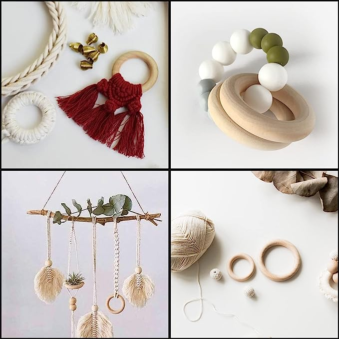 (6er Set) Ø45mm Holz Ringe DIY Naturholz Bastel Ringe für Baby Spielzeug / Makramee / Pflanzenaufhänger