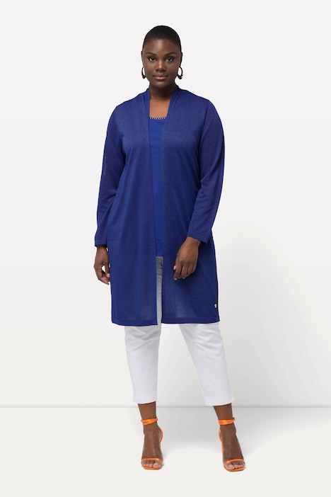 Long-Strickjacke, Glitzer, Stehkragen, V-Ausschnitt