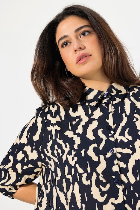 Bluse, Oversized, Hemdkragen, 3/4-Arm, hinten länger