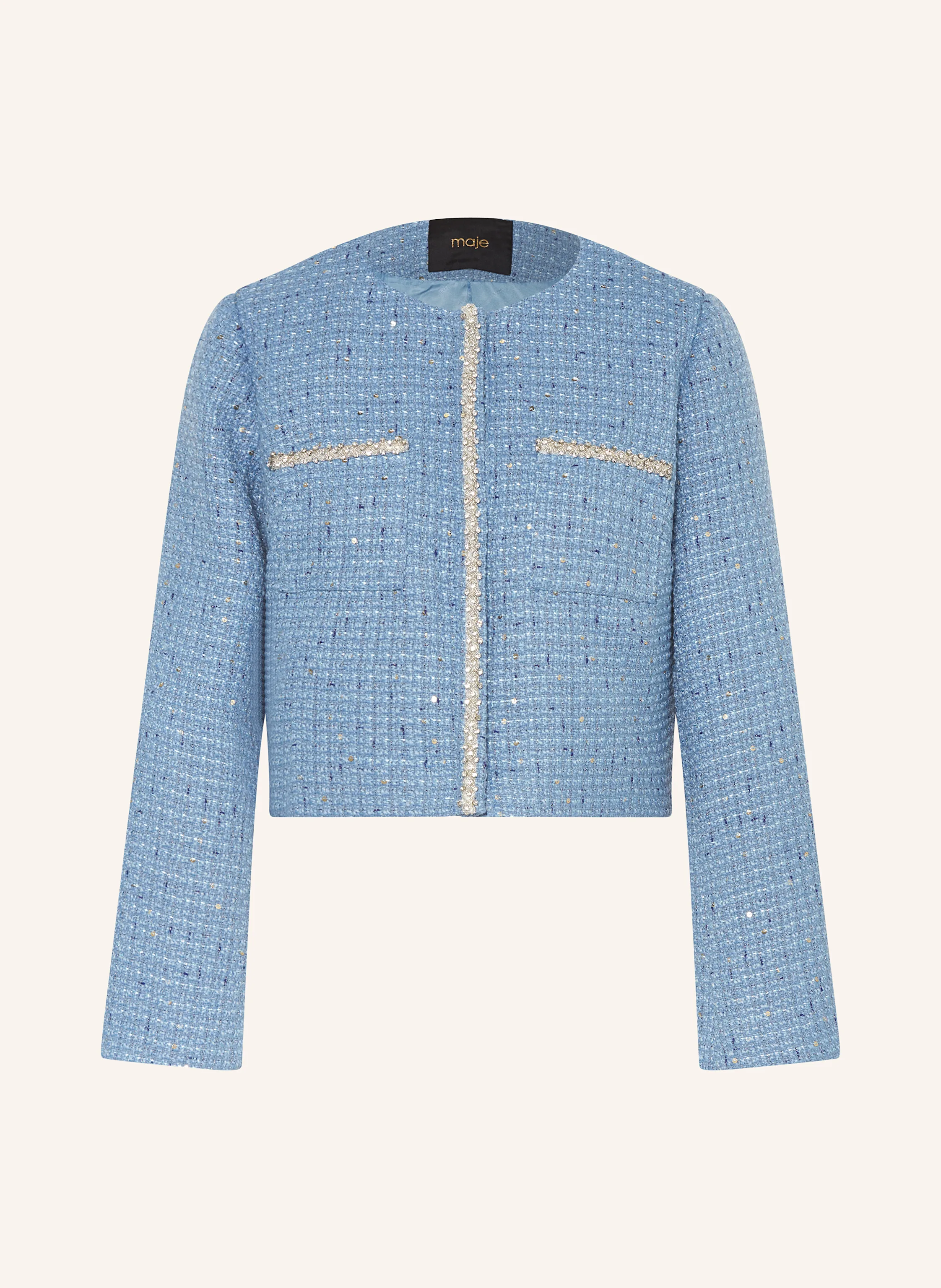 maje Tweed-Jacke mit Schmucksteinen