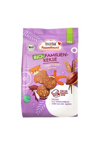 FruchtBar Pausenfreund BIO Familien-Kekse, Hafer, Kakao, Vanille