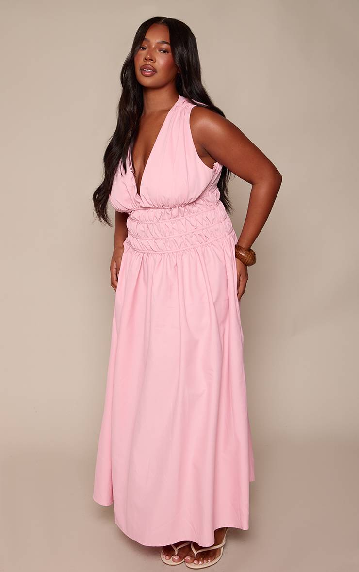 Rose Pâle Robe Maxi Droite Grande Taille Avec Détail De Taille Froncée Nouée