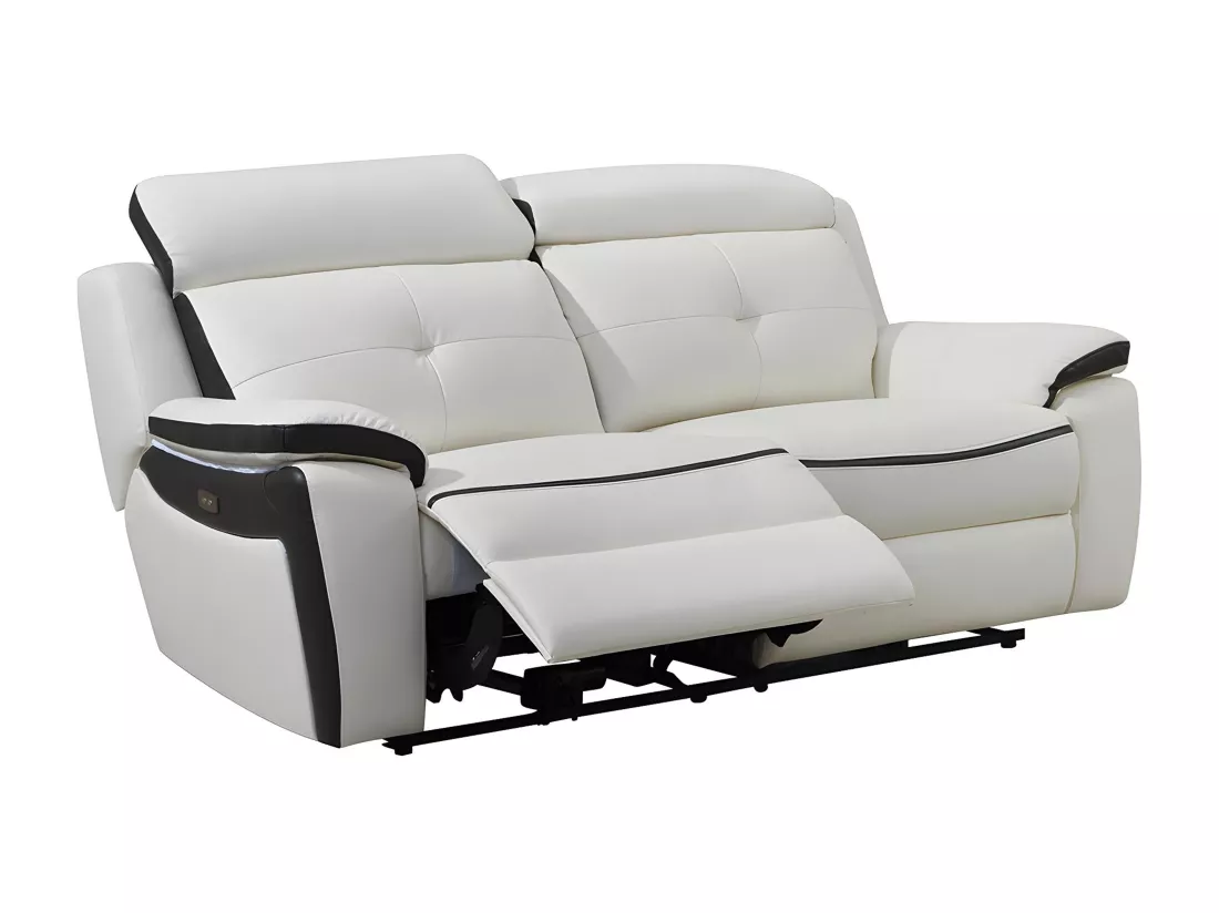 Canapé 3 places et un fauteuil relax électrique en cuir ANGELIQUE - Blanc/anthracite