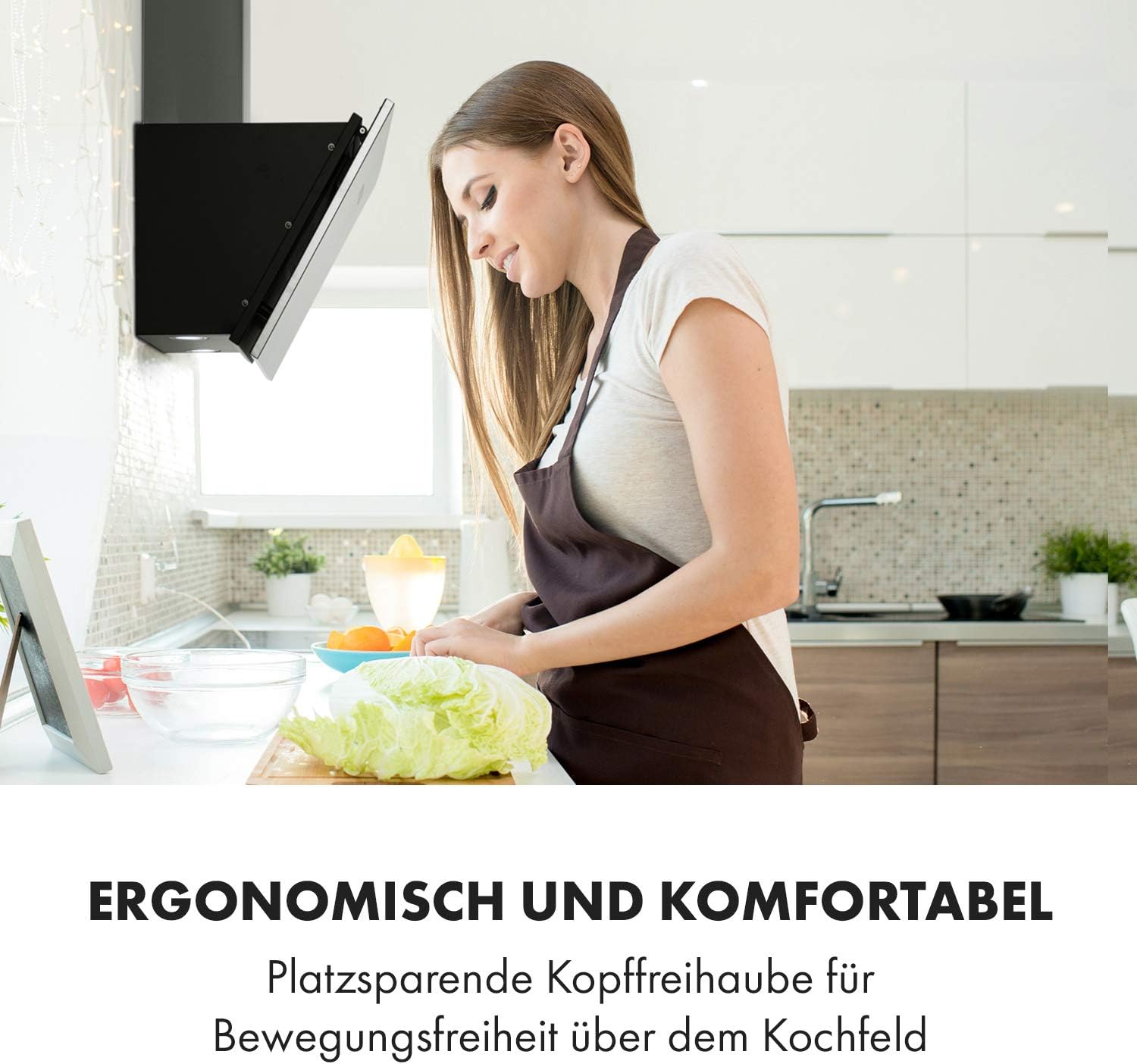 Klarstein Silver Lining - Dunstabzugshaube Kopffreihaube, EEK A, Umluft- oder Abluftbetrieb, 3 Leistungsstufen, Touchcontrol, Schräghaube, Wandhaube, 600 m³/h, 60 cm, hellsilber