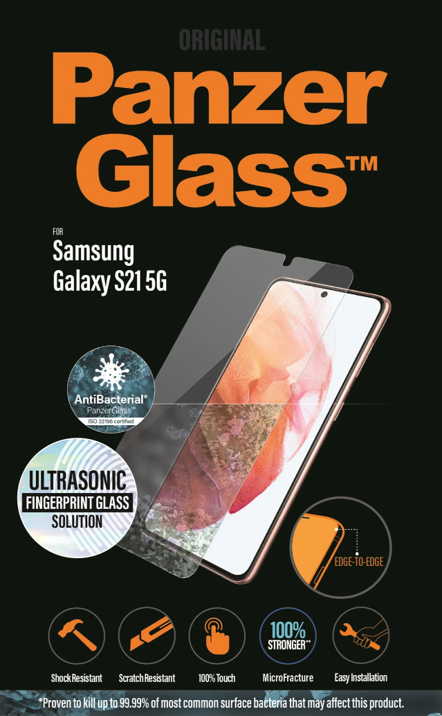 Samsung Galaxy S21 5G Antibakterielle Panzer Glas Displayschutz Case Friendly (7269)