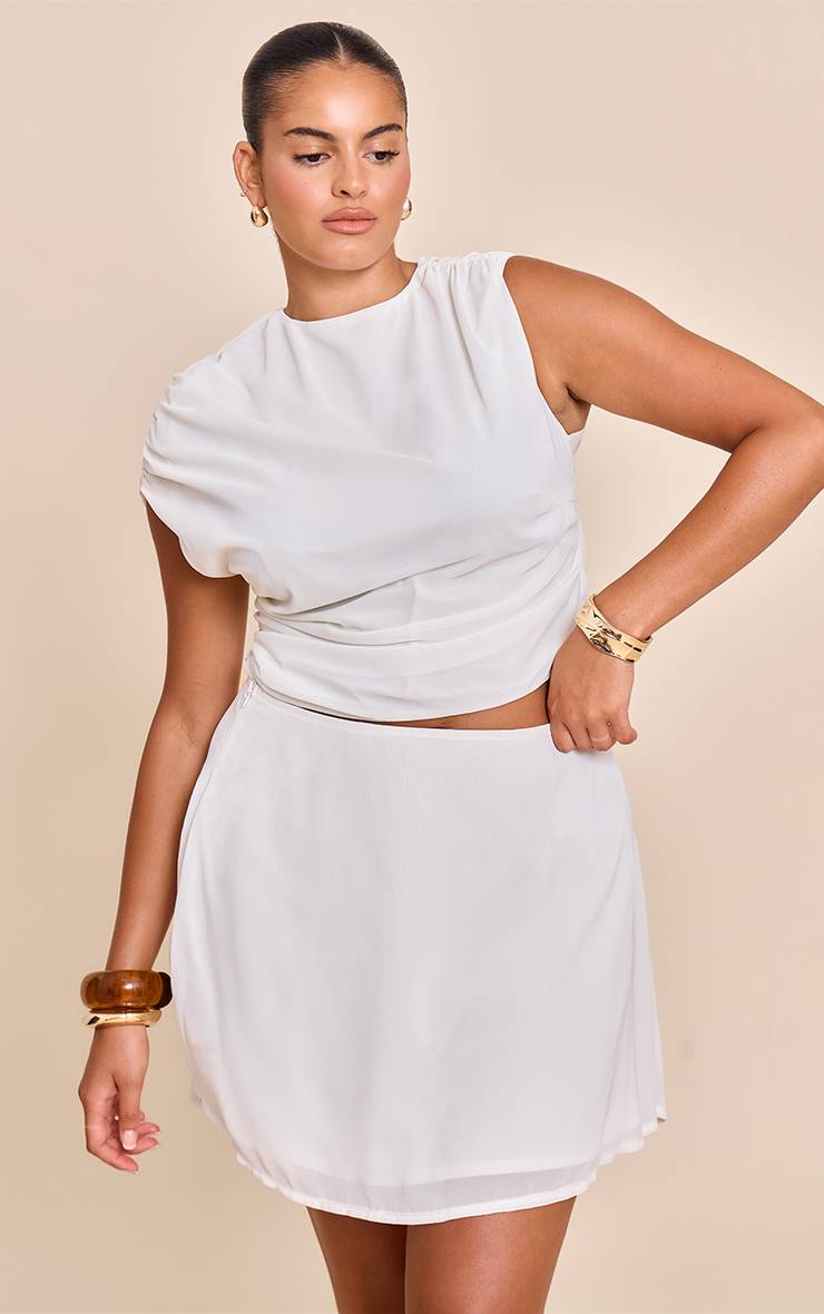 Crème Haut Asymétrique En Mousseline Grande Taille