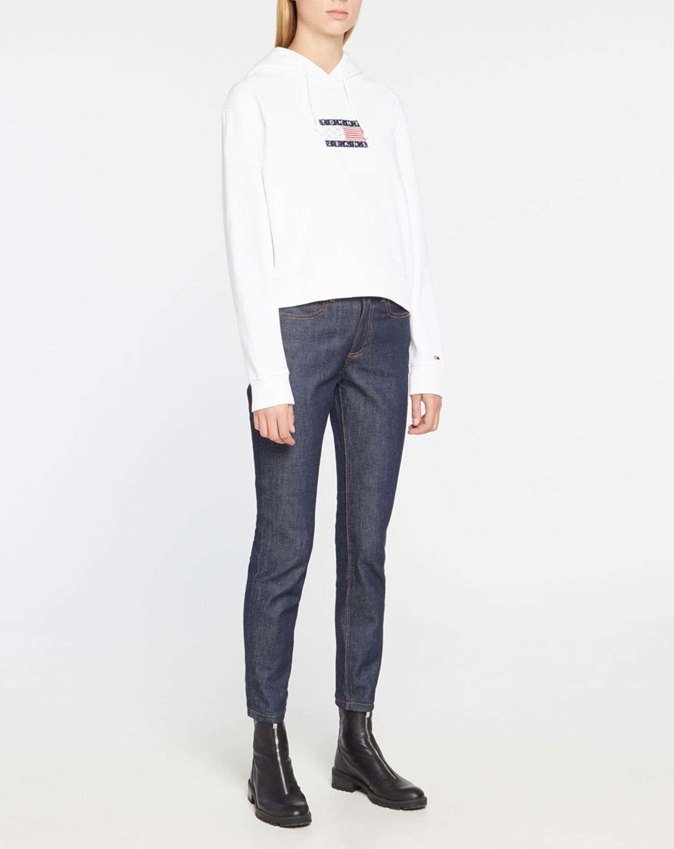 Tommy Jeans Sweat à capuche Crop Flag blanc