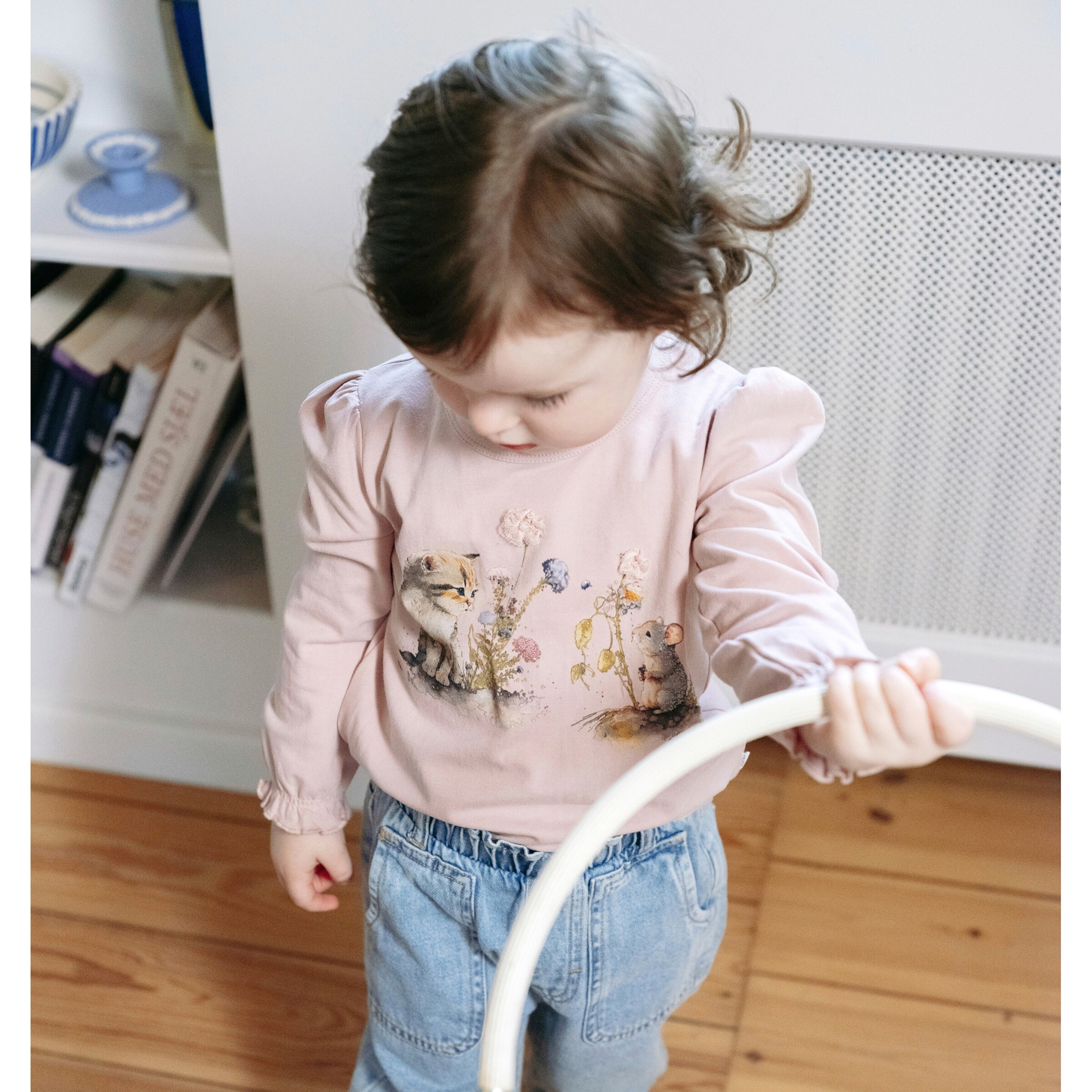 Hust&Claire Shirt langarm Katze Maus rosa