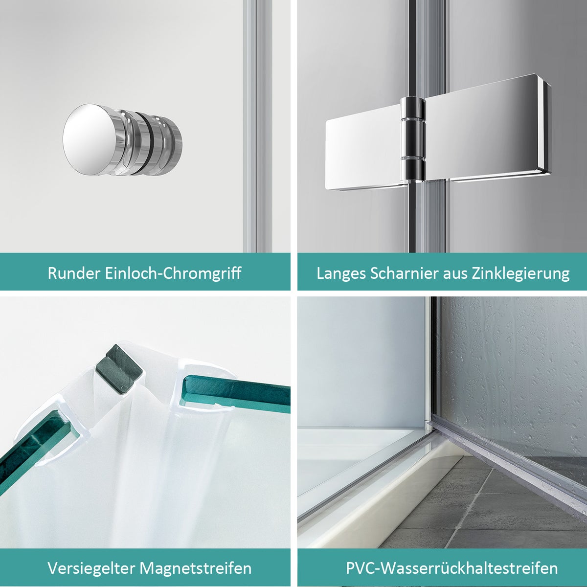 EMKE Hoekdouchecabine, Hoekinstap, Hoogte 185 cm, Douchescherm, BxD: 75x90 cm, Douchewand 6 mm ESG Nanoglas, Hef- en daalmechanisme, Vouwdeur, Chroom