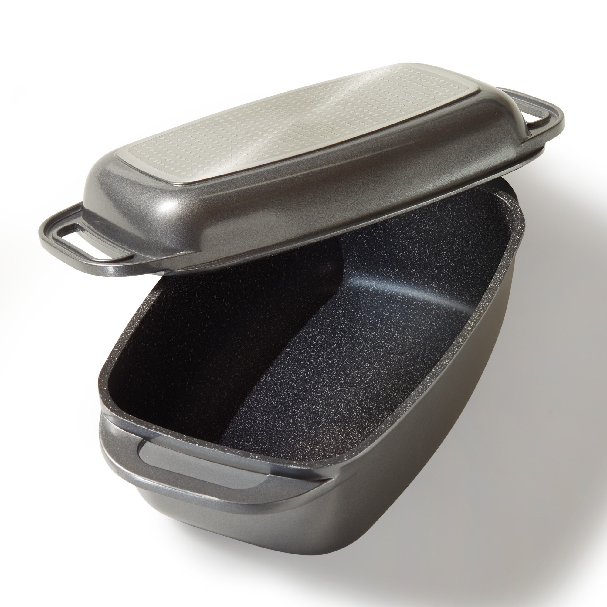 STONELINE® Bräter 43 x 26 cm mit Deckel, Backofen und Induktion geeignet, Antihaftbeschichtung, grau