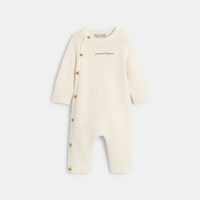 Combinaison longue maille tricot blanc bébé fille Beige