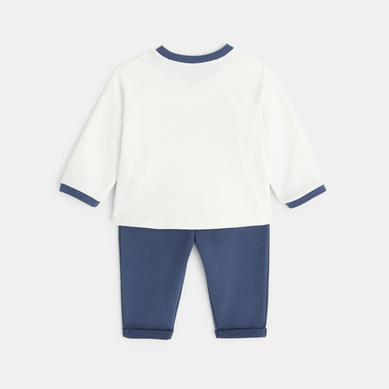Sweat molleton et pantalon maille côtelée bleu naissance