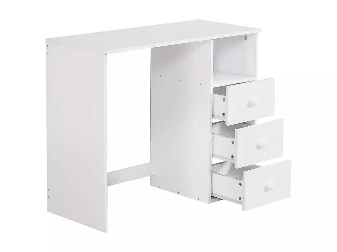 Lit mezzanine en bois - 90x200 cm - avec bureau、étagères et escalier de rangement - Blanc