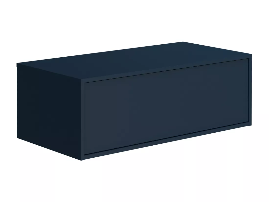 Meuble de salle de bain suspendu avec vasque carrée - 1 tiroir bleu et 2 niches blanches - 94 cm - TEANA II