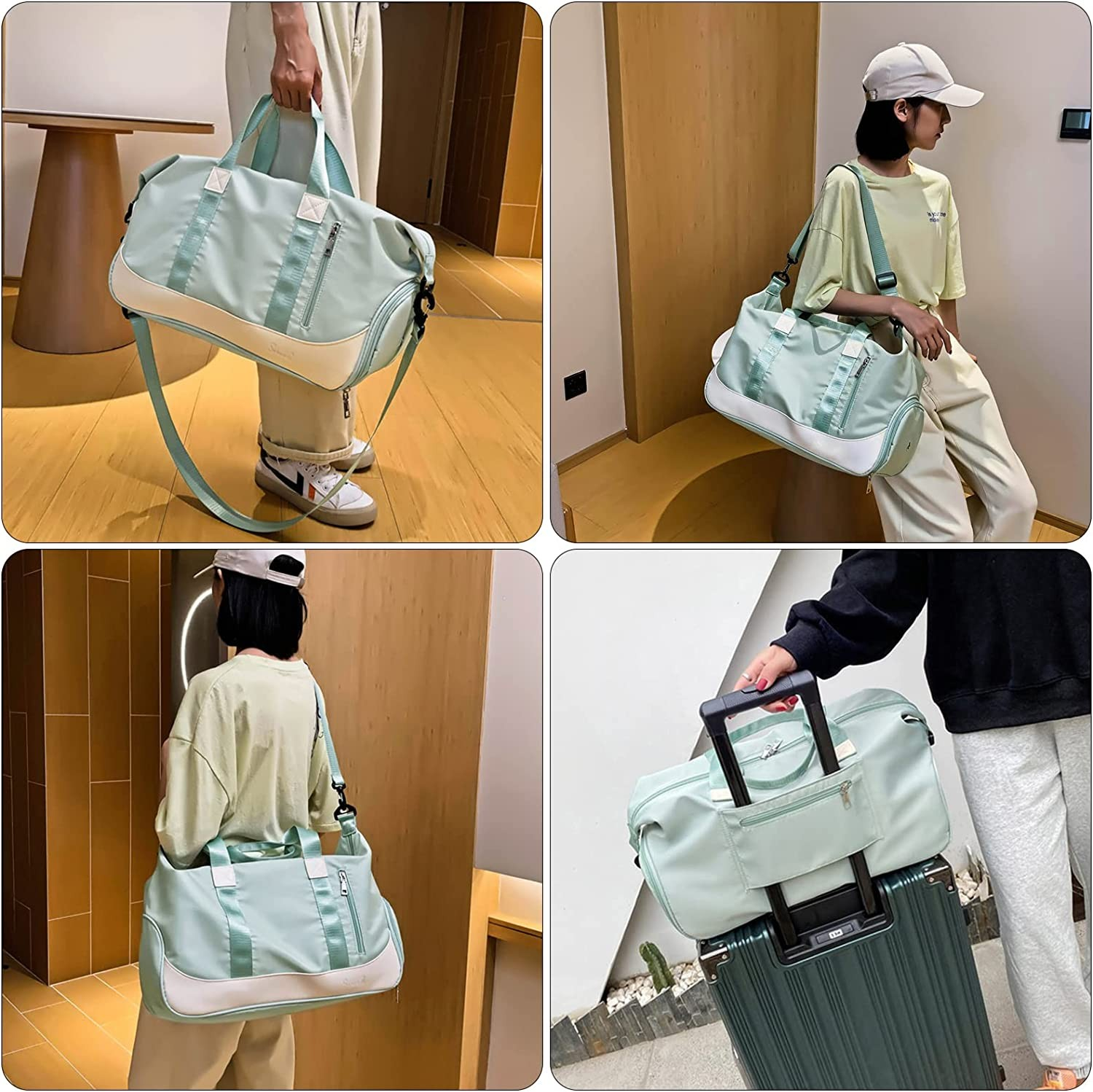 (42x20cm) Wasserabweisende Sporttasche Reise Tasche mit Schuh- / Nassfach - Mint