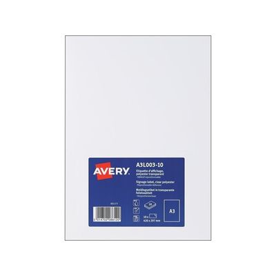 Avery - 10 Étiquettes amovibles blanc brillant - A3 - réf A3L002-10