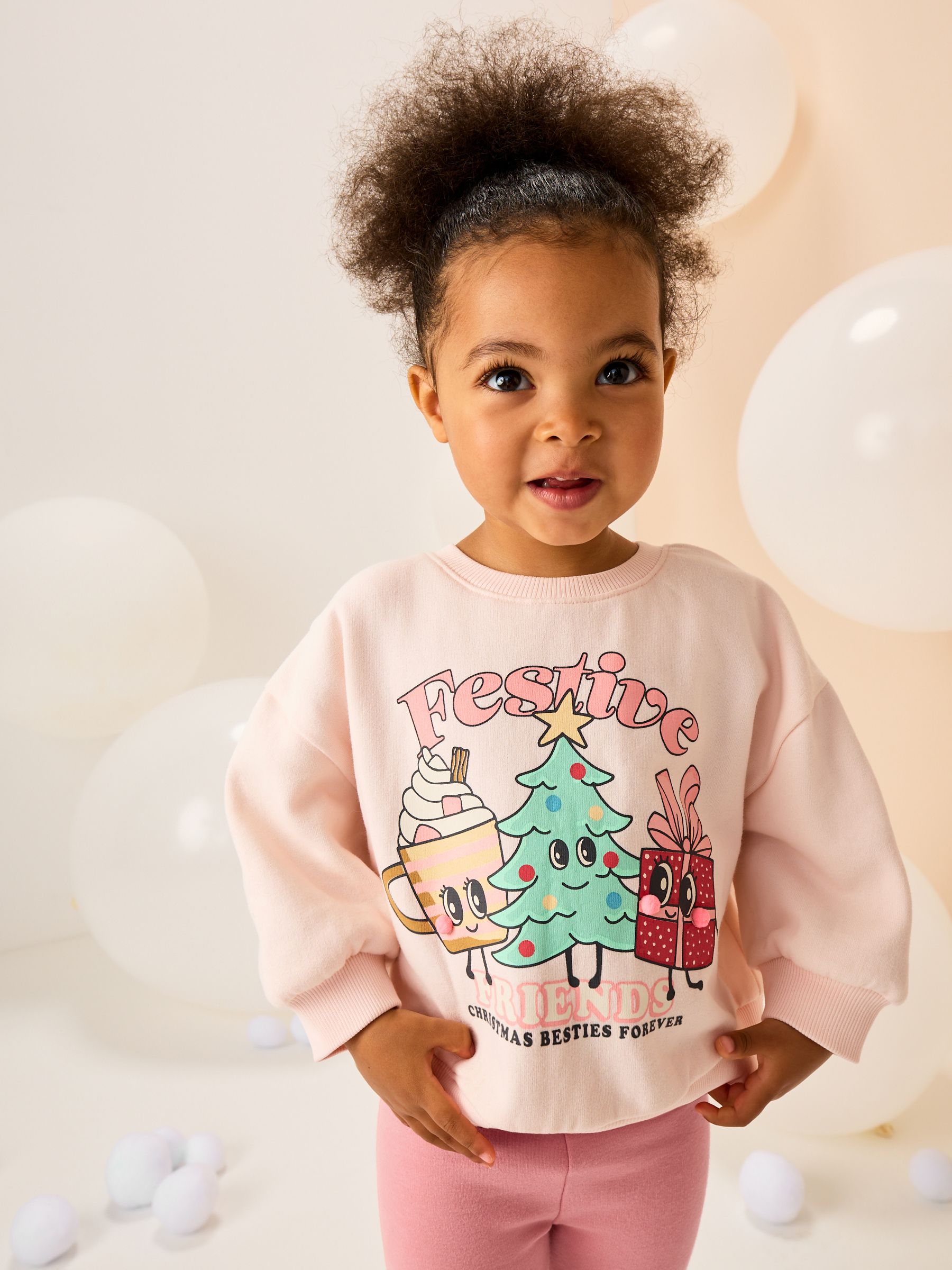 Lichtroze feestelijke Friends Kerstmis - Sweatshirt met ronde hals (3 mnd-7 jr)