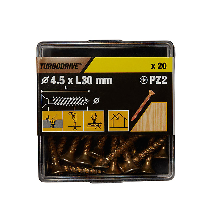 Vis à bois Turbodrive Premium pozidriv zinguée jaune 4.5x30 mm - 20 pièces