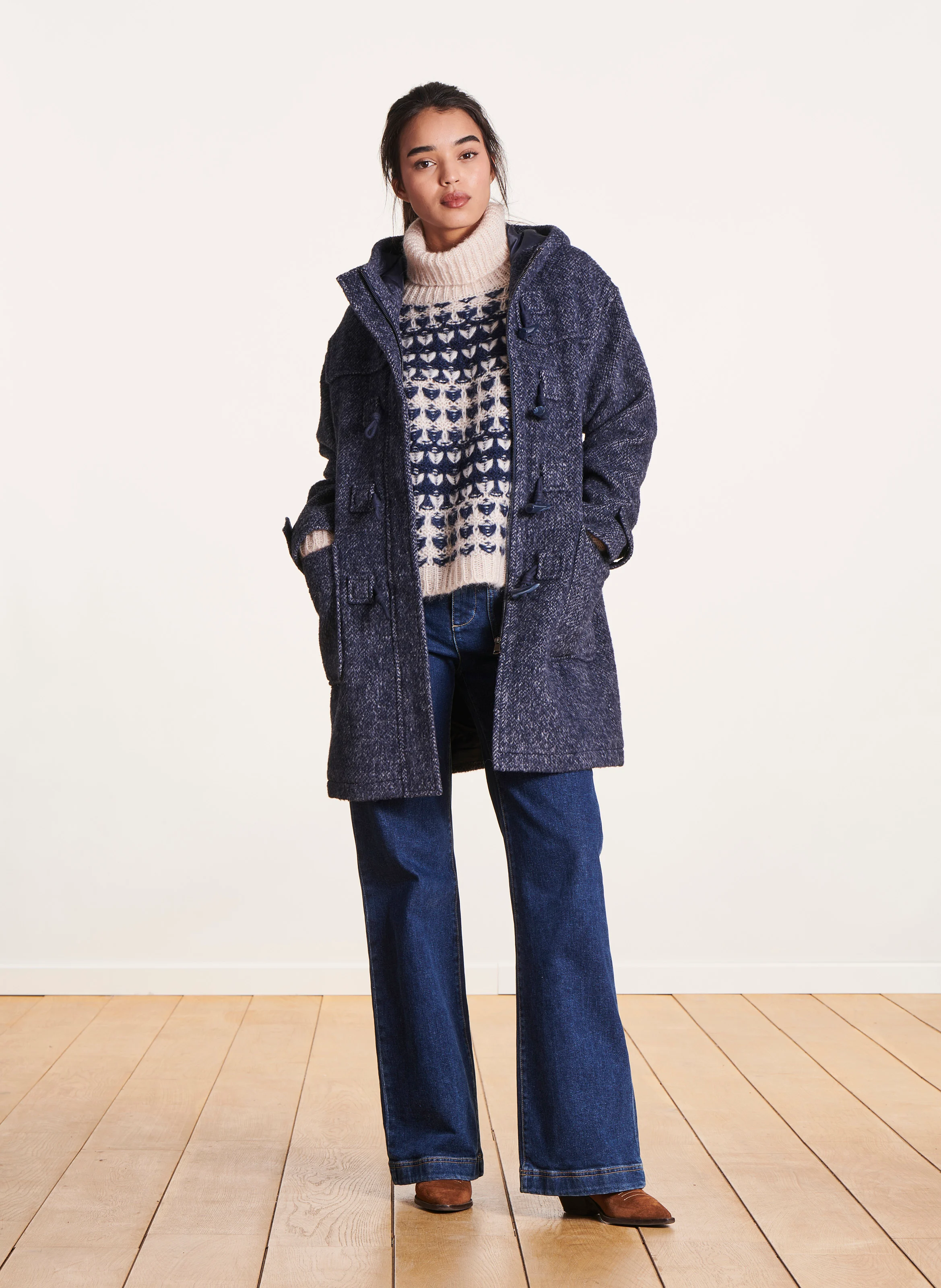 Manteau ample en laine recyclée mélangée | Bleu