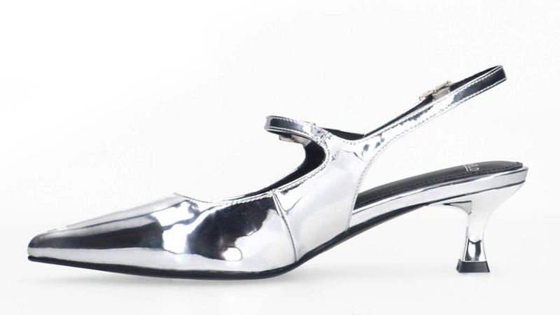 Manfield - Zilveren Lak Slingbacks - Pumps - Puntneus - 2 Gespsluitingen
