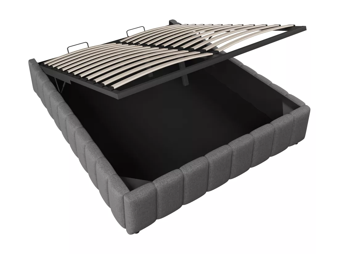 Lit coffre capitonné en lin - 140x200 cm - sans tête de lit - Gris
