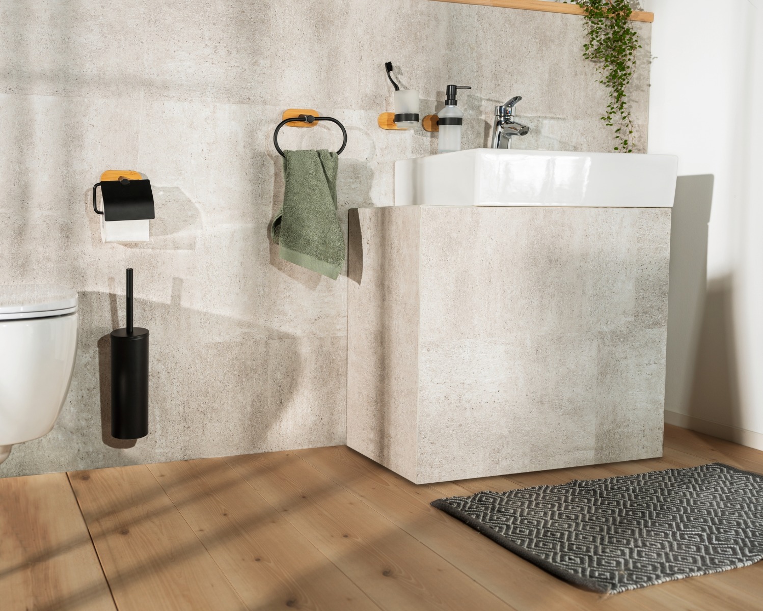 Wenko Orea Turbo-Loc Bamboo toiletborstelhouder zwart mat