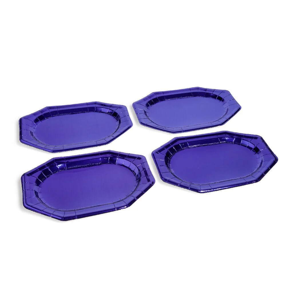 Plateau de présentation ovale x4 en carton métallisé bleu nuit 25x34cm