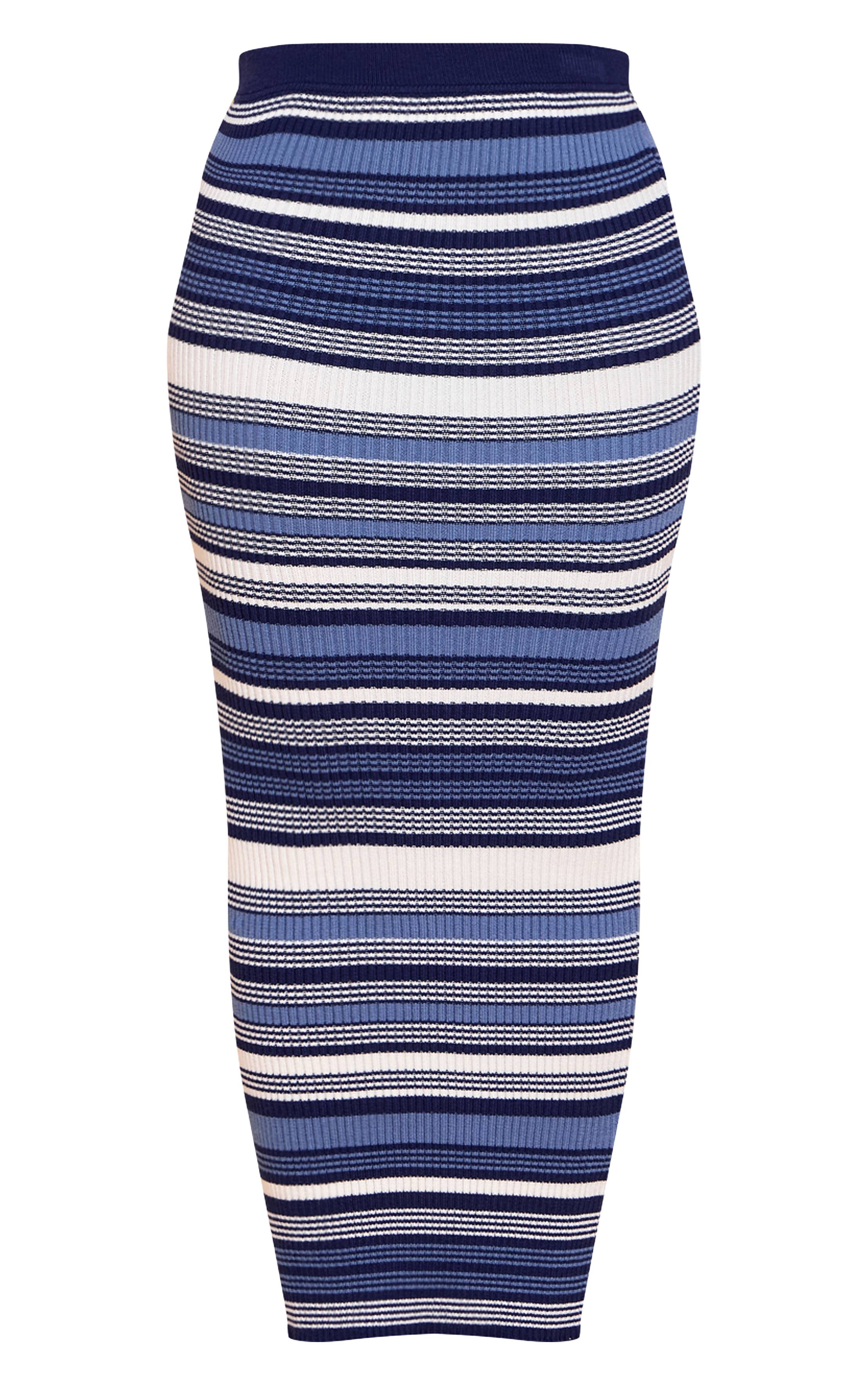 Bleu Marine Jupe Maxi En Maille Rayée Shape