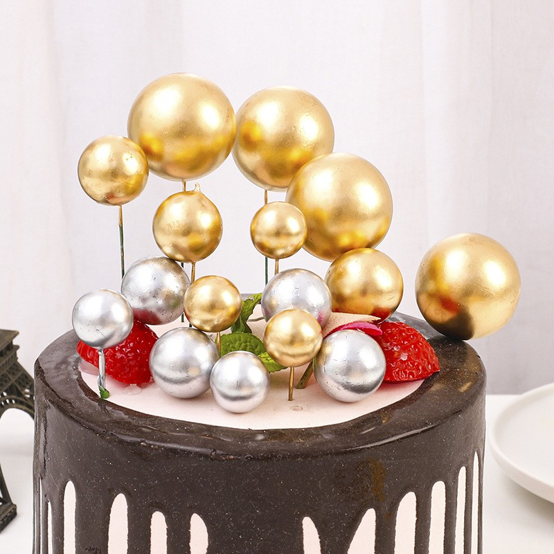 (10-tlg. Set) Ø4cm Kuchenstecker Kugel Tortenstecker Topper Dekoration für Torten / Kuchen - Silber