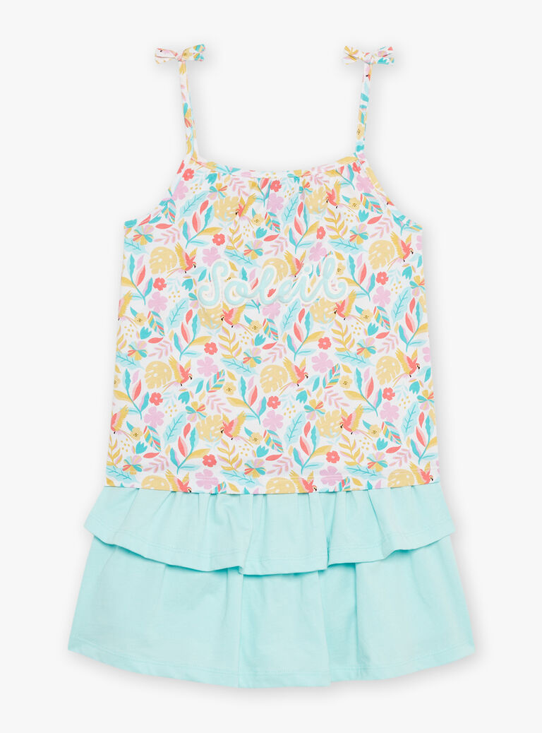 Débardeur et jupe short turquoise et orange en jersey
