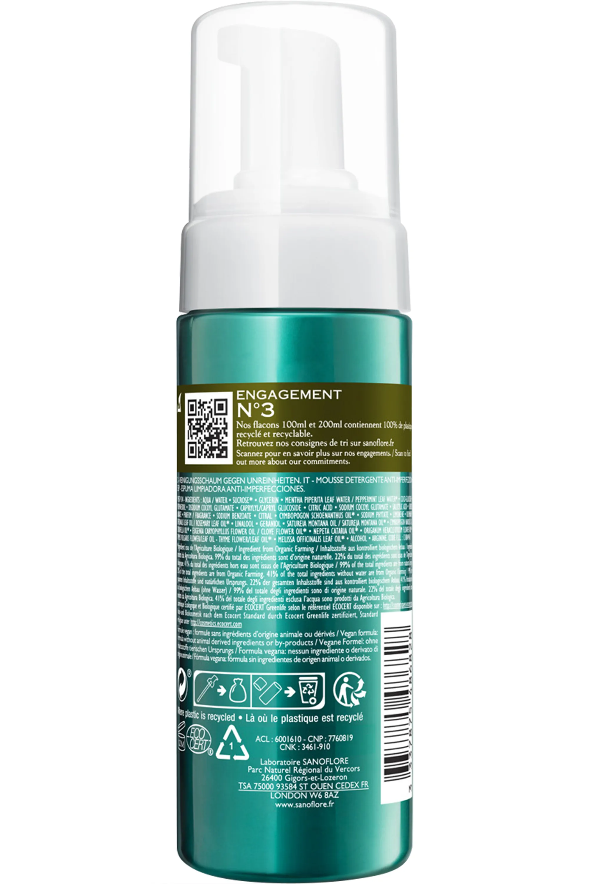 Sanoflore Mousse visage nettoyante purifiante Bio Aqua Magnifica-150 ml