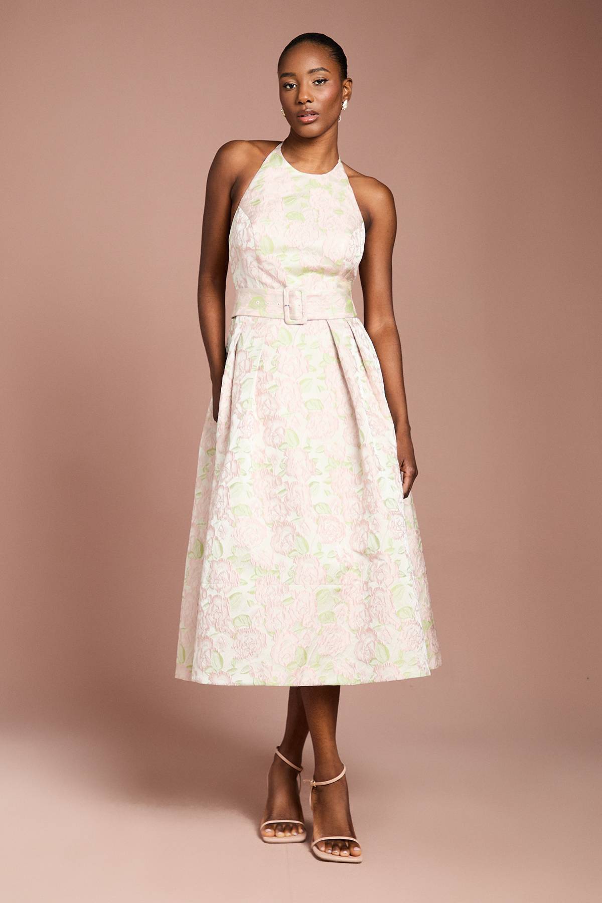 Coast Robe Midi Jacquard À Col Licou Avec Ceinture