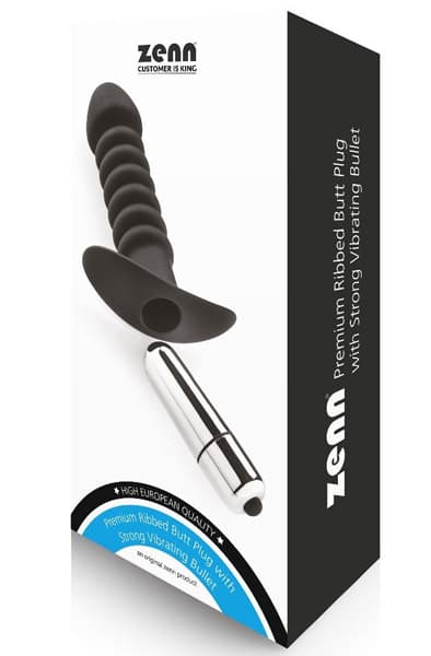 Premium Ribbed Butt Plug With Strong Vibrating Bullet Analplugg med vibrator