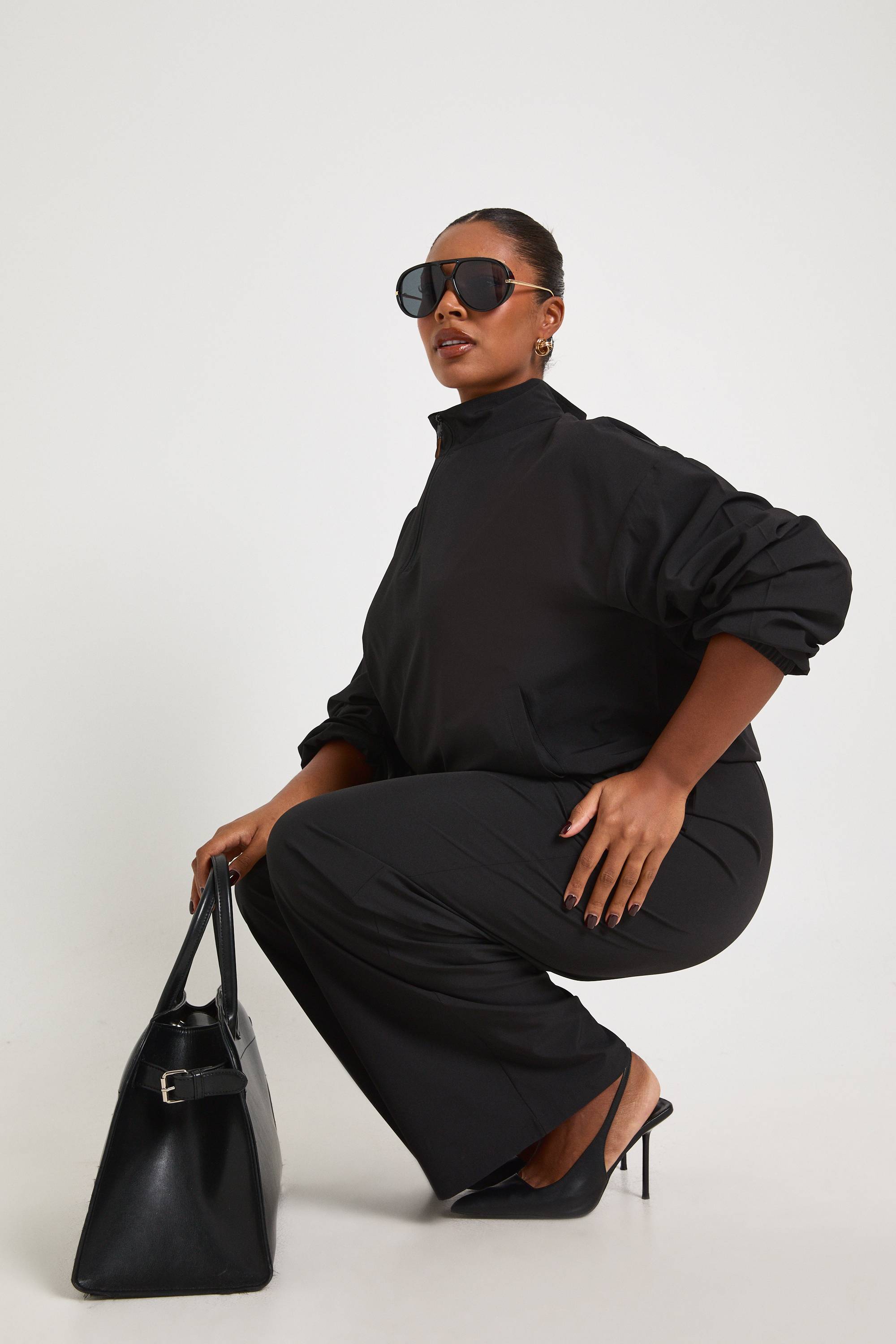 boohoo Ensemble de Jogging Grande Taille Col Montant Demi-Zip en Nylon