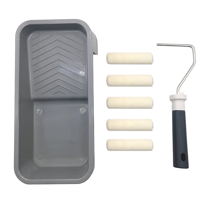 Lot mini rouleau mur et plafond + 4 manchons + bac à peinture GoodHome 100mm