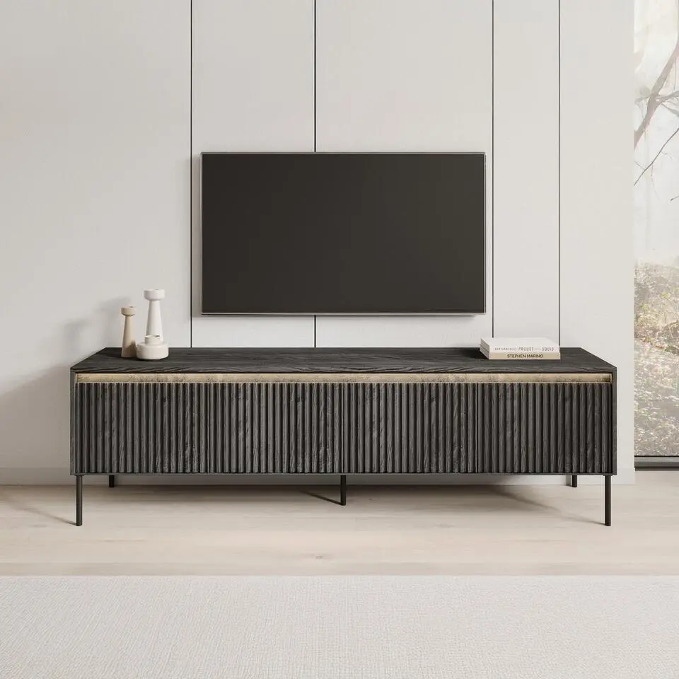 Meubella - TV-Meubel Timoteo - Mat zwart - 193 cm