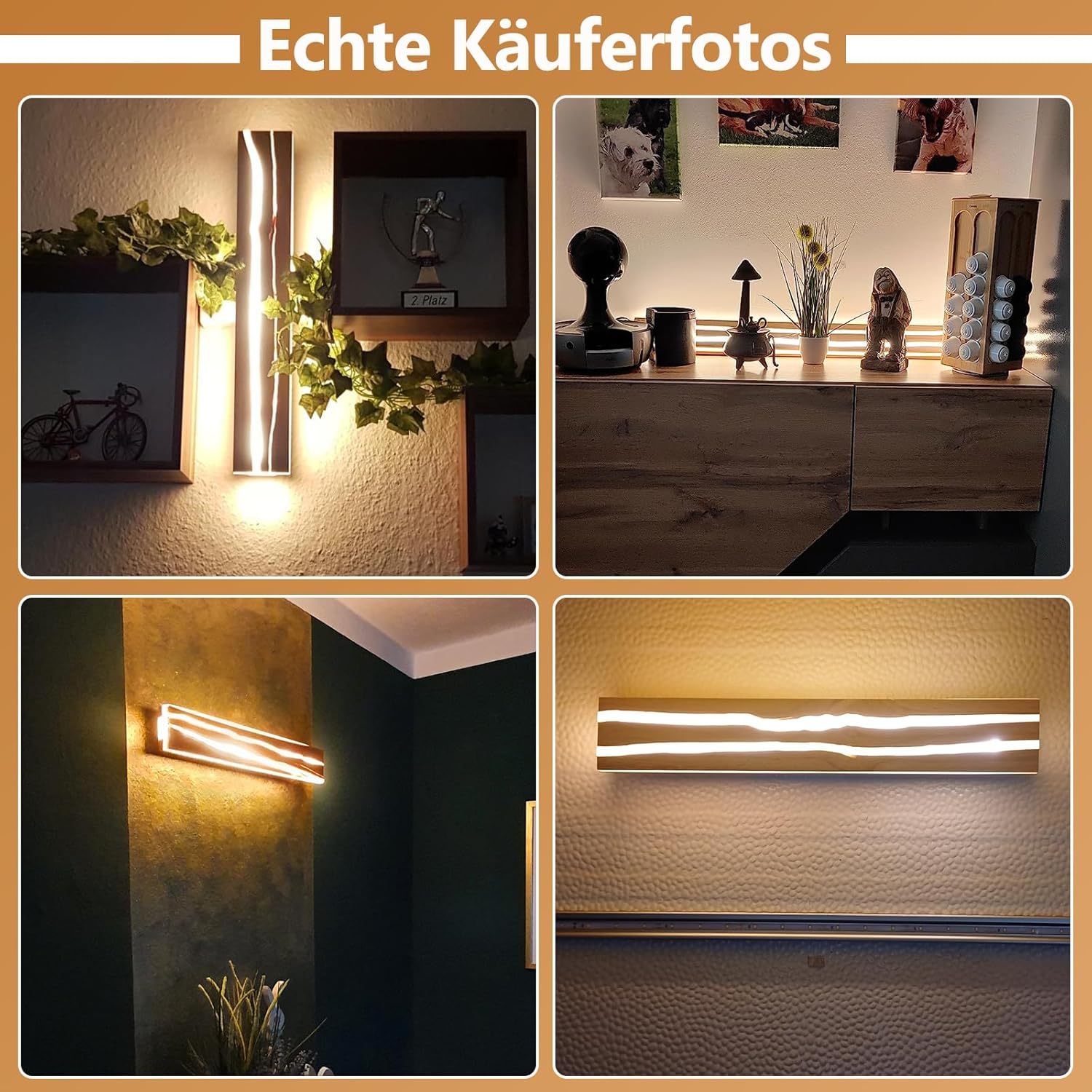 ZMH 2ER Wandlampe LED Wandleuchte Holz - 16W Flurlampe Innen 100CM Warmweiß Treppenhauslampe Modern Wohnzimmerlampe Design Schlafzimmerlampe Wandbeleuchtung für Wohnzimmer Flur Treppenhaus